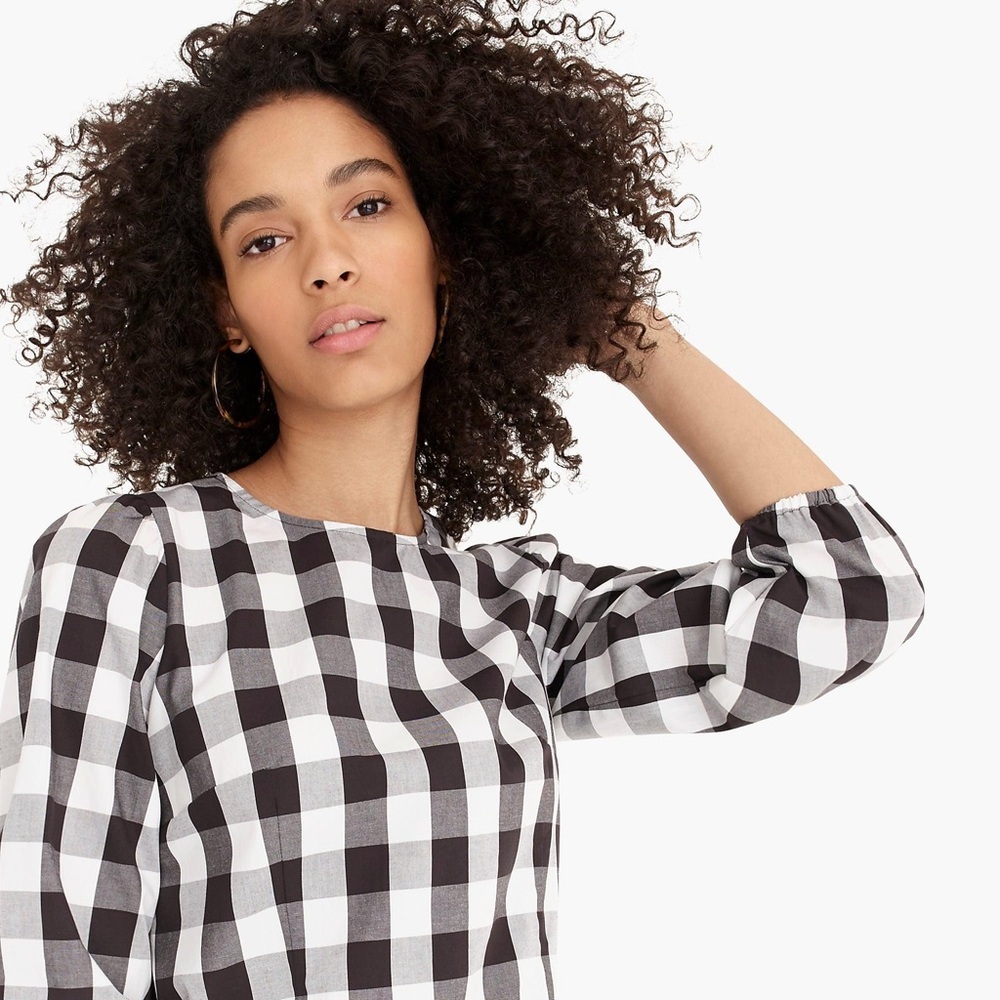 J. Crew Puff-Sleeve Blouse in Oversized Gingham